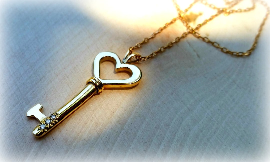 Key to My Heart Necklace Solid Gold Pendant Necklace Heart Etsy