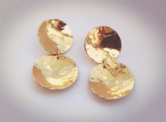 Circle Dangle Earrings Boho Gold Earrings Statement Earrings Round Earrings Unique Gold Jewelry Hammered Earrings Drop Circle Earrings