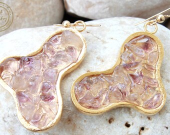 Amethyst Earrings, Gold Purple Earrings, Unique Gold Jewelry, Gold Statement Earrings, Gold Drop Earrings for Women, Artisan Earrings