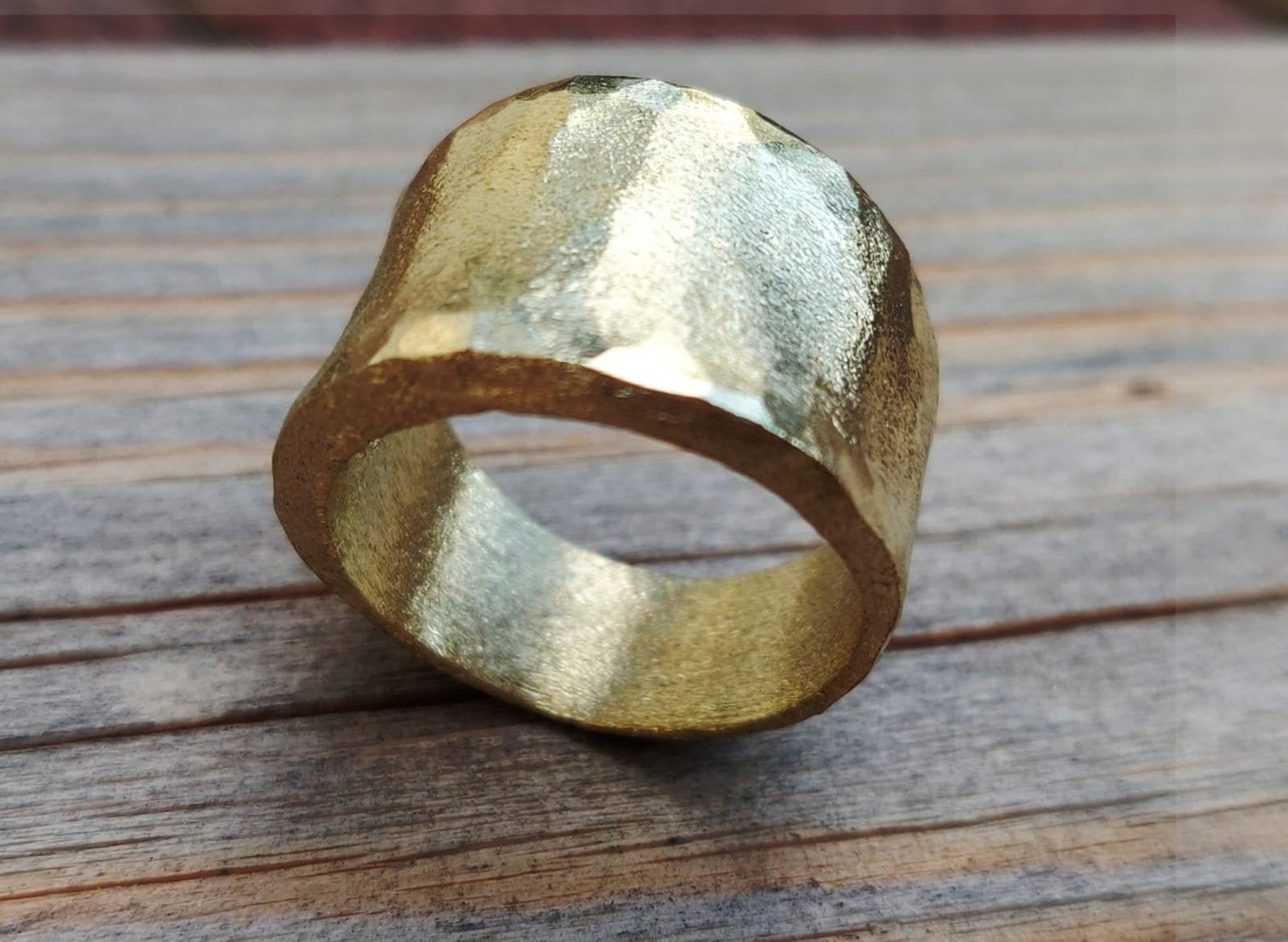Big Gold Ring, Gold Statement Ring, Chunky Ring, Wide Band, Unique Gold Jewelry, Hammered Ring