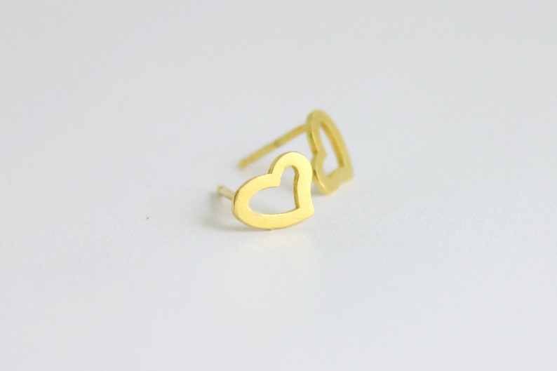 14k Gold Plated or 925 Sterling Silver Small and Cute Hollow Heart Stud Earrings for Everyday Daily Open Heart Studs for Women and Girls