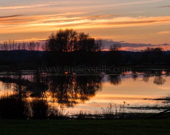 Sunset Fine-Art Photographic Greeting Card - Sunset Reflections Blank Photo Card - Sunset Photography - Sunset Print - Bodiam In Flood Card