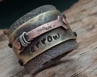 Leather Ring  Leather Cuff Ring  Leather Band Rings  Viking Leather Ring  Arrow Ring