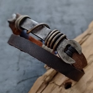 Bracelet  Wrench  Wrench  Leather Wrench Bracelet  Leather Mens Bracelet  Wrench Jewelry Bracelet  Mens Leather Cuff  Leather Wrap Bracelet