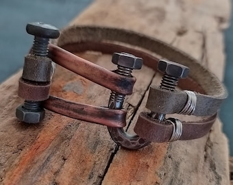 Iron Bracelet  Leather Bracelet for Men  Iron Jewelry  Copper Bracelet