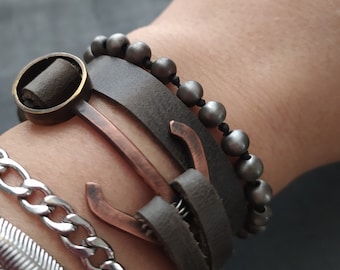 Anchor Leather Bracelet  Mens Leather Bracelet  Leather Bracelet For Men  Leather Bracelet  Mens Anchor Bracelet  Couple Bracelets