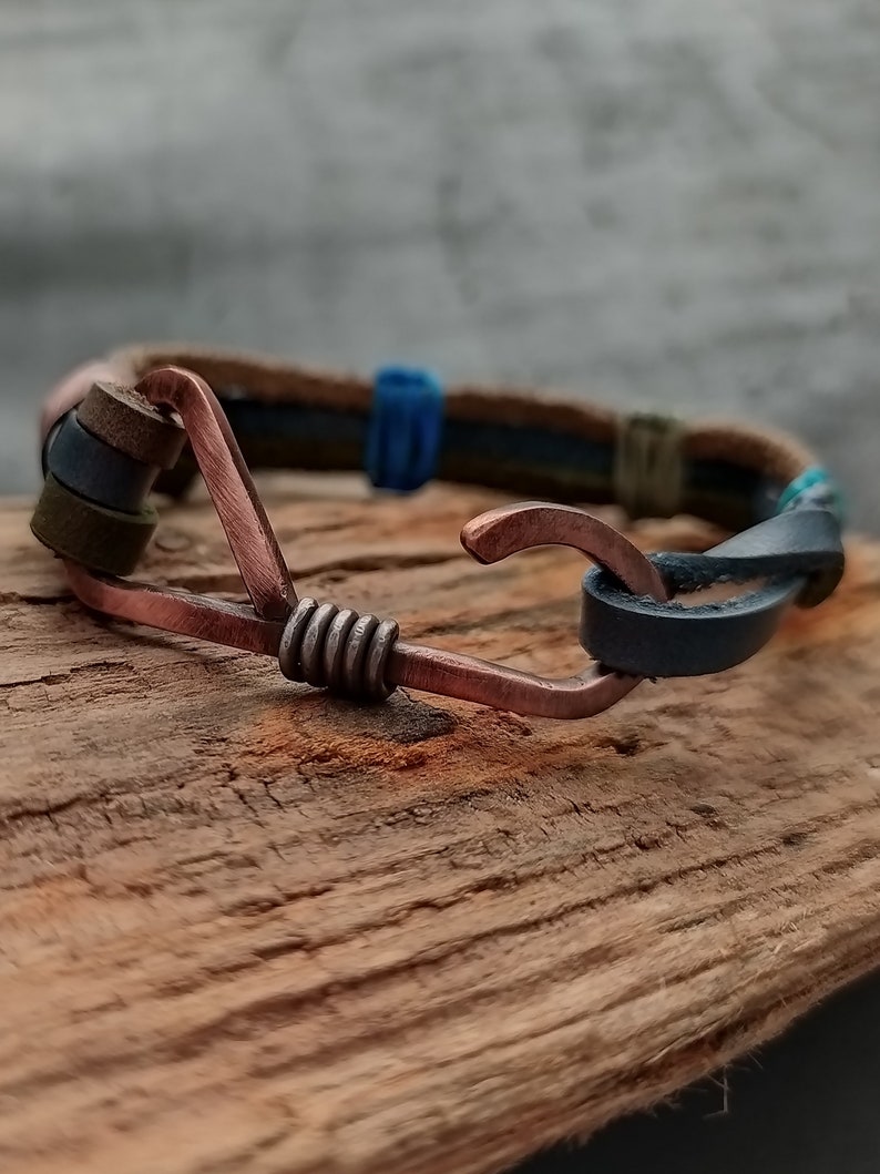 Hook Leather Bracelet Hook Mens Bracelet Leather Bracelet Mens Leather Bracelet Copper Leather Bracelet image 8