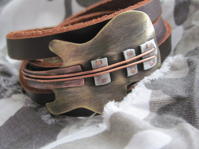 Guitar Bracelet Leather bracelet Men Leather Mens Bracelet Music Bracelet Guitar Leather bracelet Men's Bracelet Musician Bracelet image 2