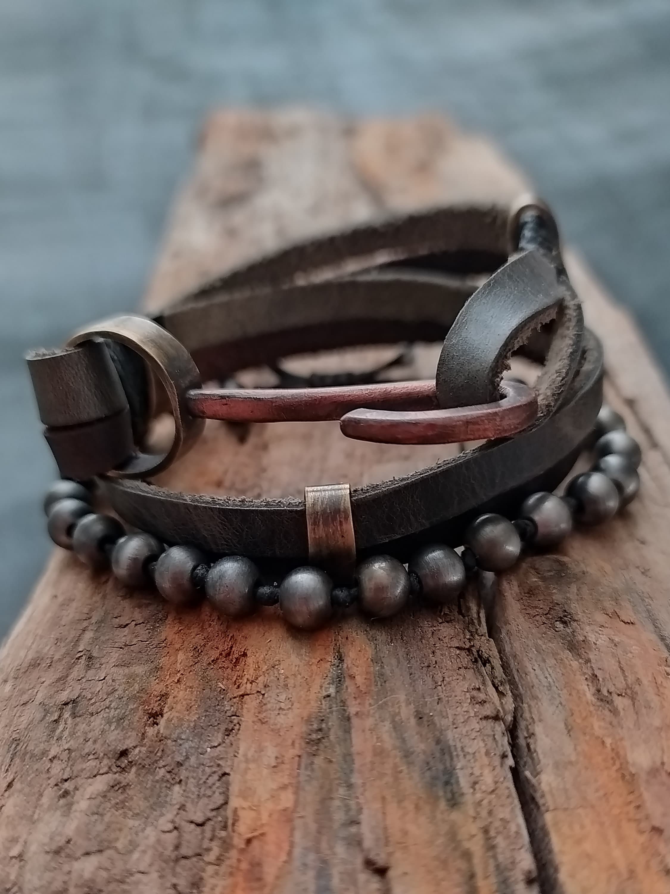 ブレスレット [LANARCH][2179] Black Leather Hook Bracelet Leather Hook Bracelets