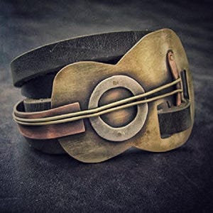 Guitar bracelet  Guitar Leather Bracelet  Leather Mens Bracelet  Gift for Guitarist  Wrap Mens Bracelet  Musical Bracelet  Musician Bracelet