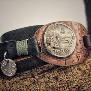 Coin Bracelet  Coin Leather Bracelet  Mens Leather Bracelet  Leather Bracelet Wrap  Mens Bracelet  Mens Leather Wrap  Brown Mens Bracelet