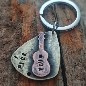 Guitar Pick Keychain Mens Personalized Keychain Mens Guitar Pick Keychain Hand Stamped Guitar Pick Metal Guitar Pick Metal Keychain image 6