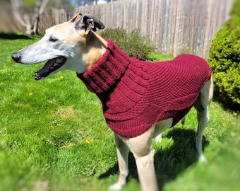 Greyhound Sweater / Jumper. Hand Knit. Burgundy. Machine washable.