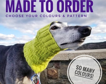 Bufanda tubular tejida a mano para perros, calentador de cuello acrílico para galgos y whippets, colores personalizados.