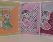 Cards set of 3, Flamenco dancer card, card for girl, Birthday card