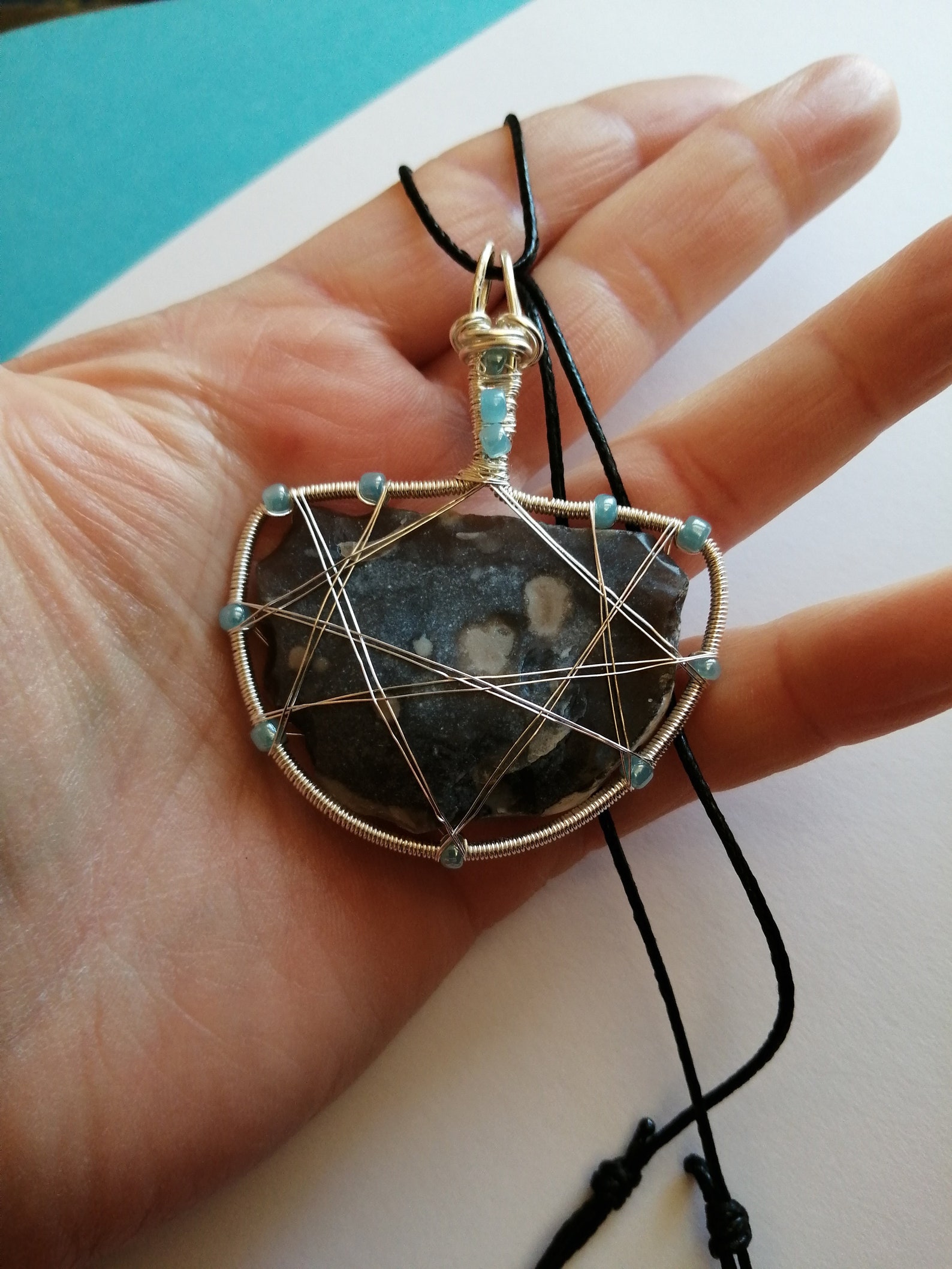 Wirewrapped witchy necklace flint necklace silver necklace  Etsy