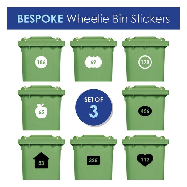 Wheelie Bin Number Stickers Custom Dustbin House Graphic Adhesive Decal Pack of 3