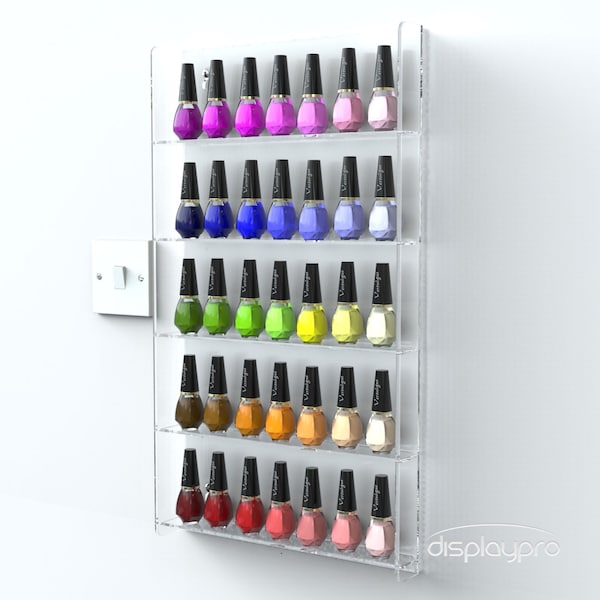 5 Tier Wall Mount Acrylic Nail Polish Varnish Stand Available In Clear Black White - Made In The UK!