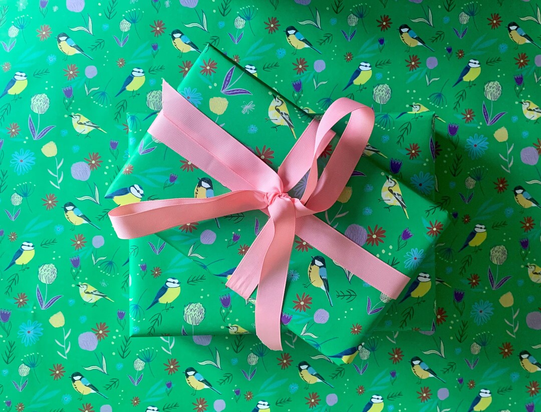 Birds Wrapping Paper With Flowers, Floral Gift Wrap, Spring Pattern ...