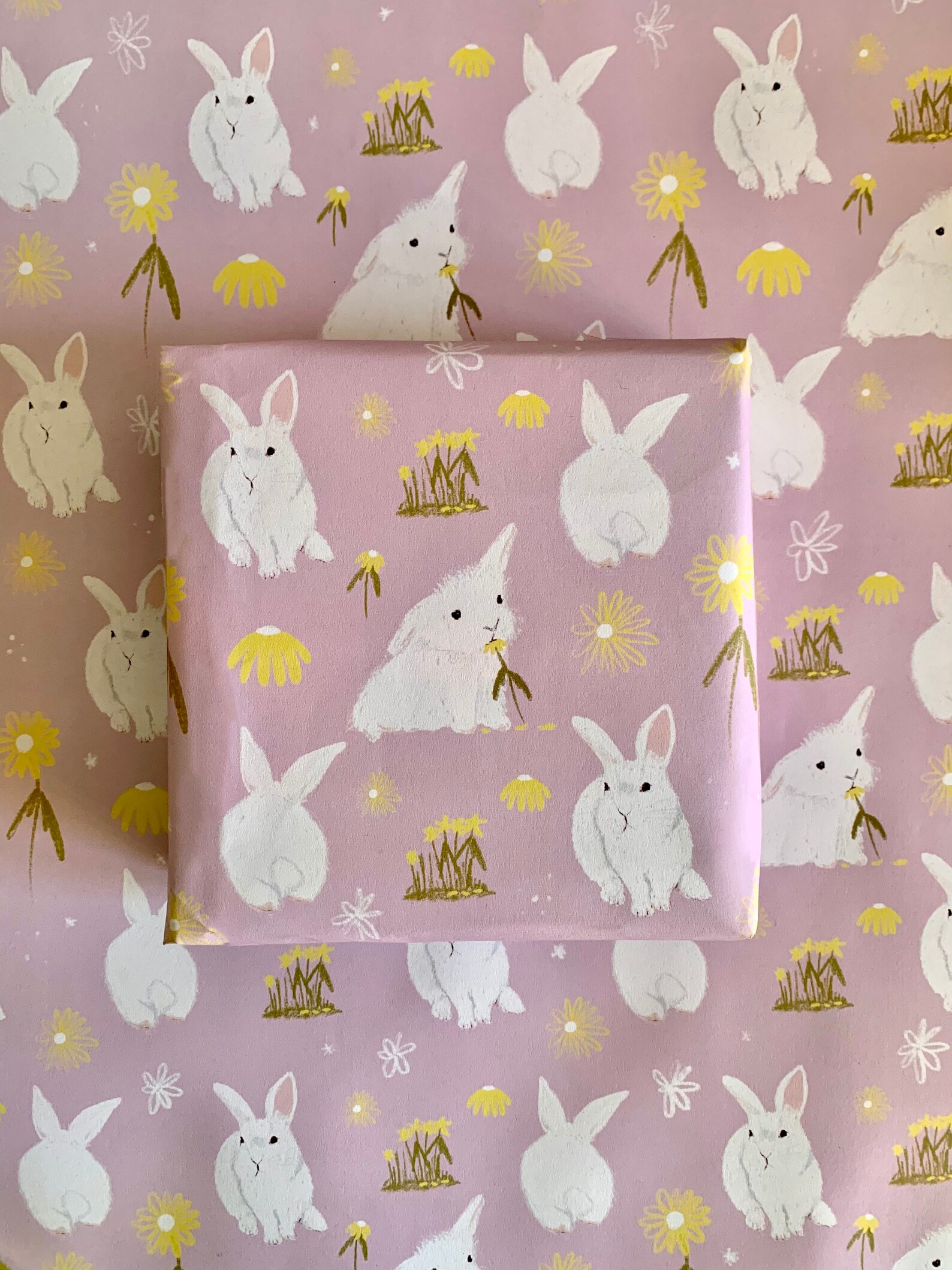 Rabbit Wrapping Paper, White Bunnies Illustration, Gift Wrap, New Born