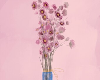 Vase imprimé de fleurs roses, affiche d'art floral, art mural, décoration d'intérieur