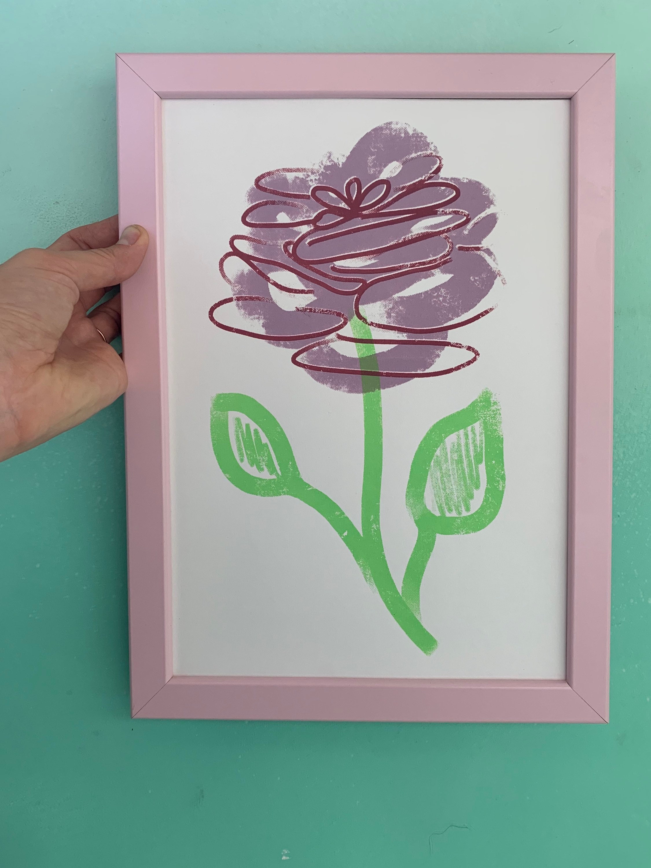 Pink Rose A4 Hand Pulled Original Screenprint , Wallart, Home Decor ...