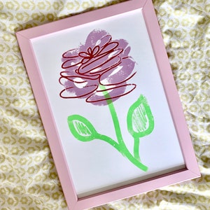 Pink rose A4 hand pulled original screenprint , wallart, home decor, rose poster