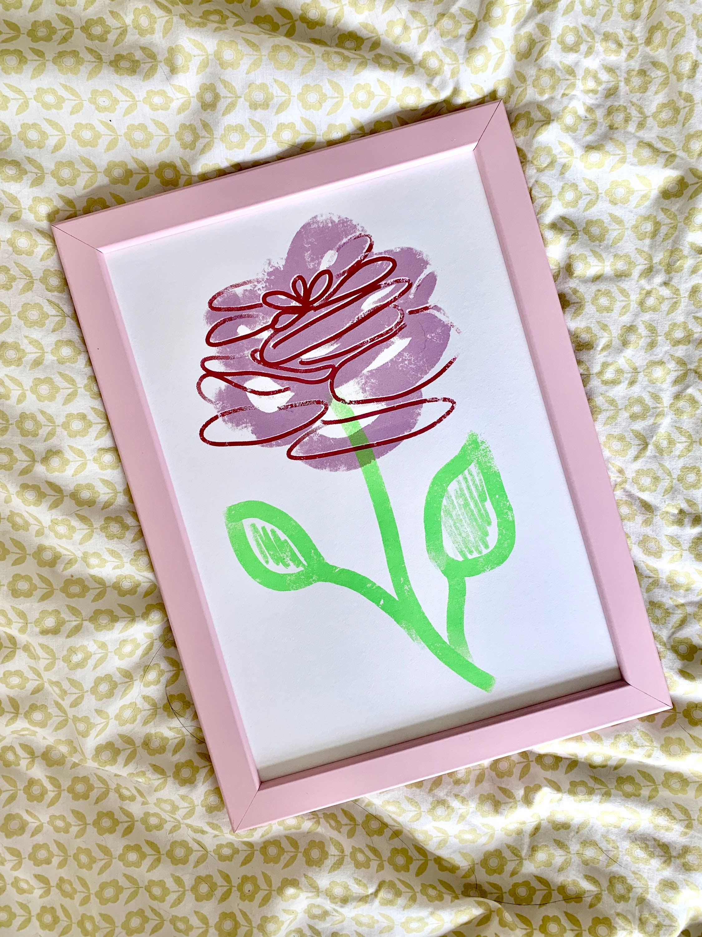 Pink Rose A4 Hand Pulled Original Screenprint , Wallart, Home Decor ...