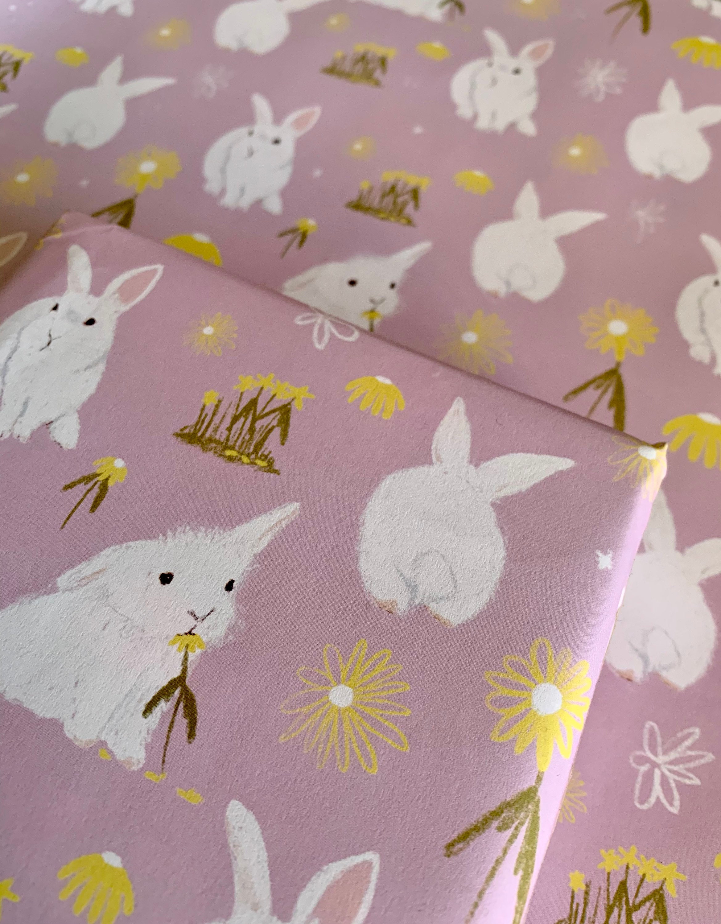 Rabbit Wrapping Paper, White Bunnies Illustration, Gift Wrap, New Born