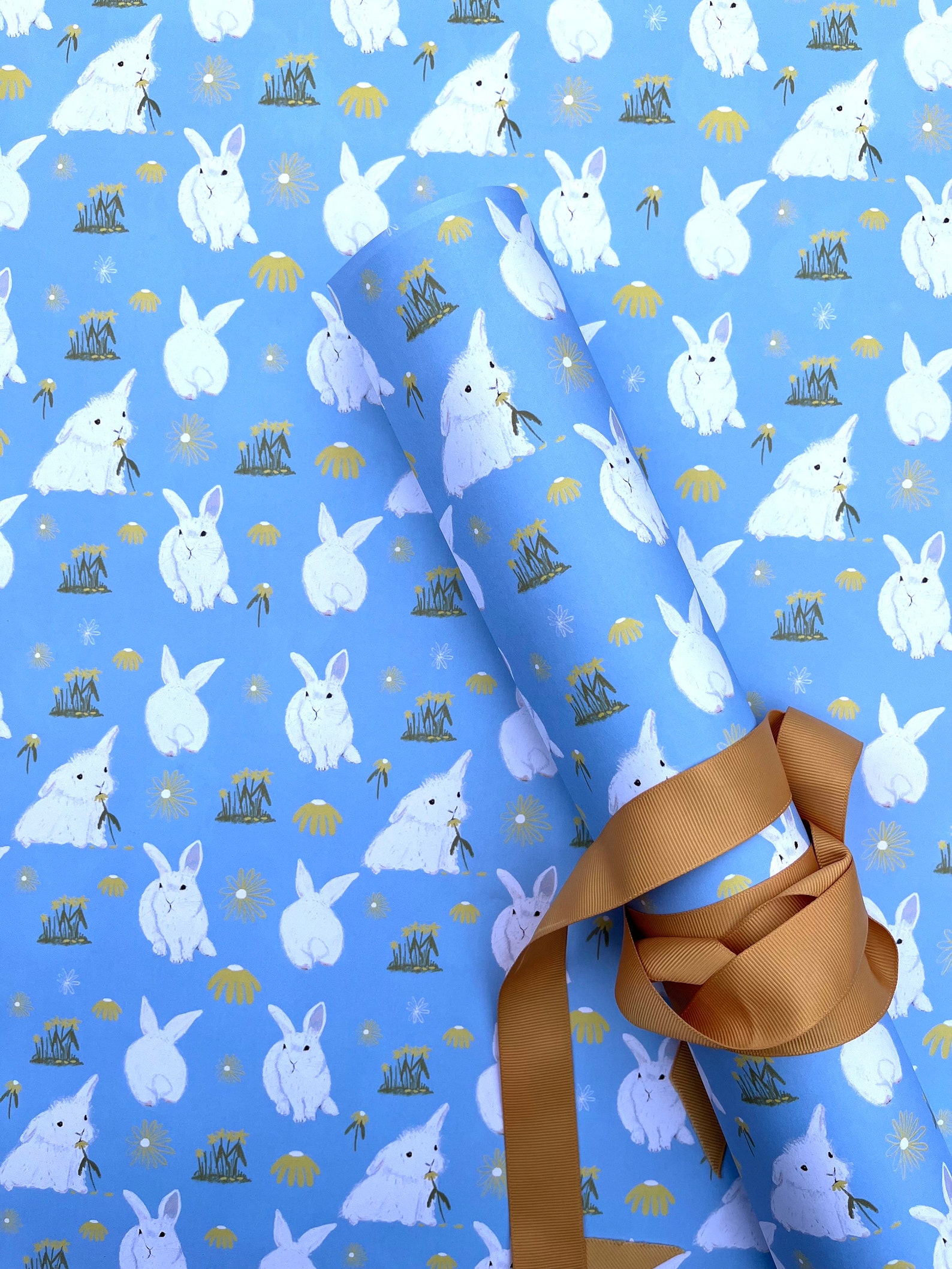 Rabbit Wrapping Paper, White Bunnies Illustration, Gift Wrap, New Born ...