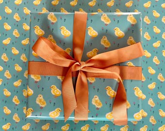 Papier cadeau illustration poussin : papier cadeau Pâques printemps