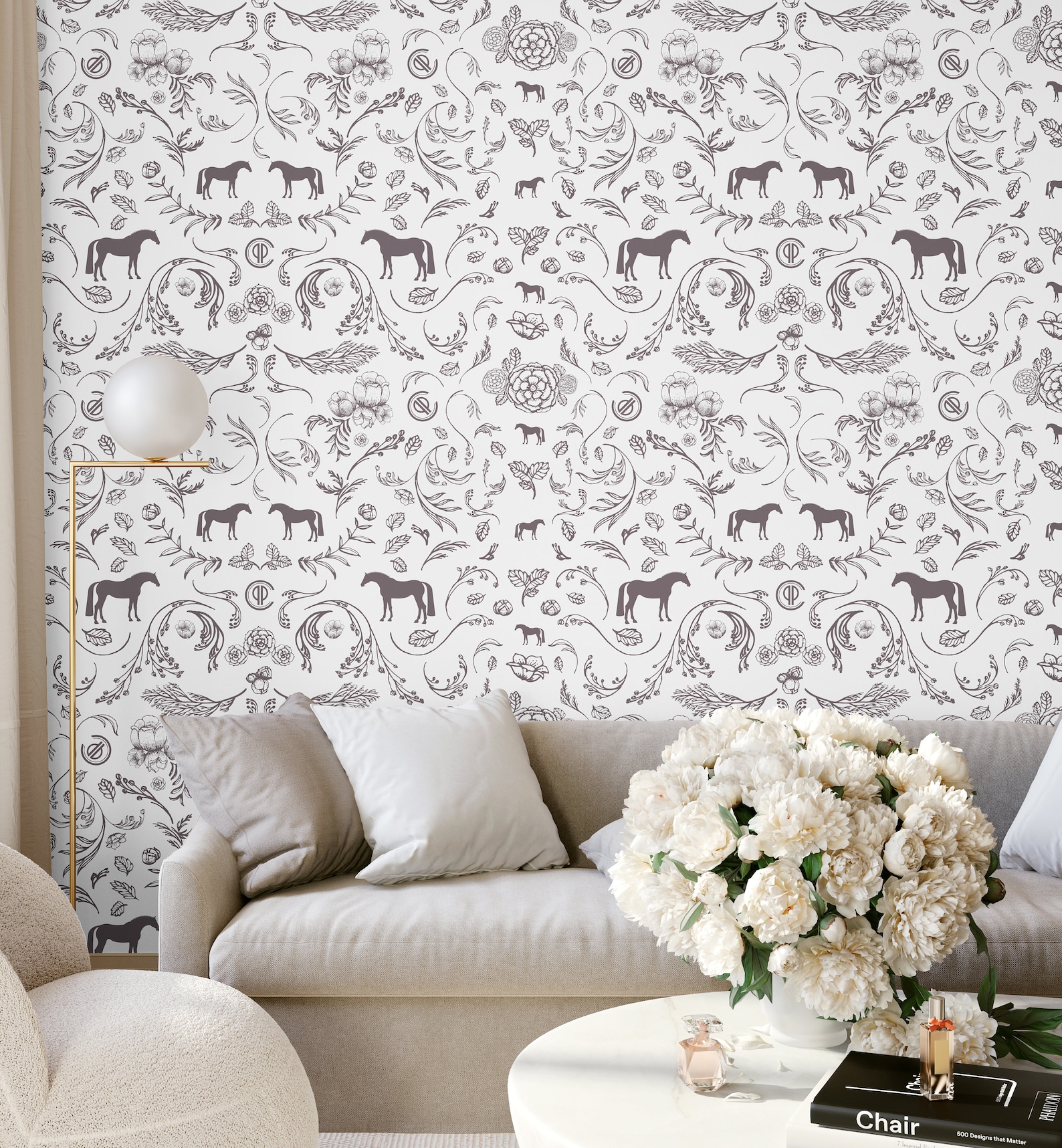 French Gray Horse Toile' Wallpaper Etsy