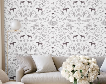 French Gray Horse Toile' Wallpaper