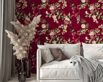 Burgundy Empress Floral Horse Wallpaper