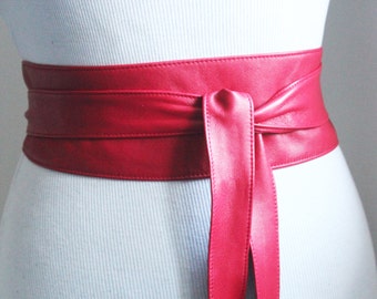 Distressed Dark Red Obi Belt Leather Sash Belt Waist Corset | Etsy