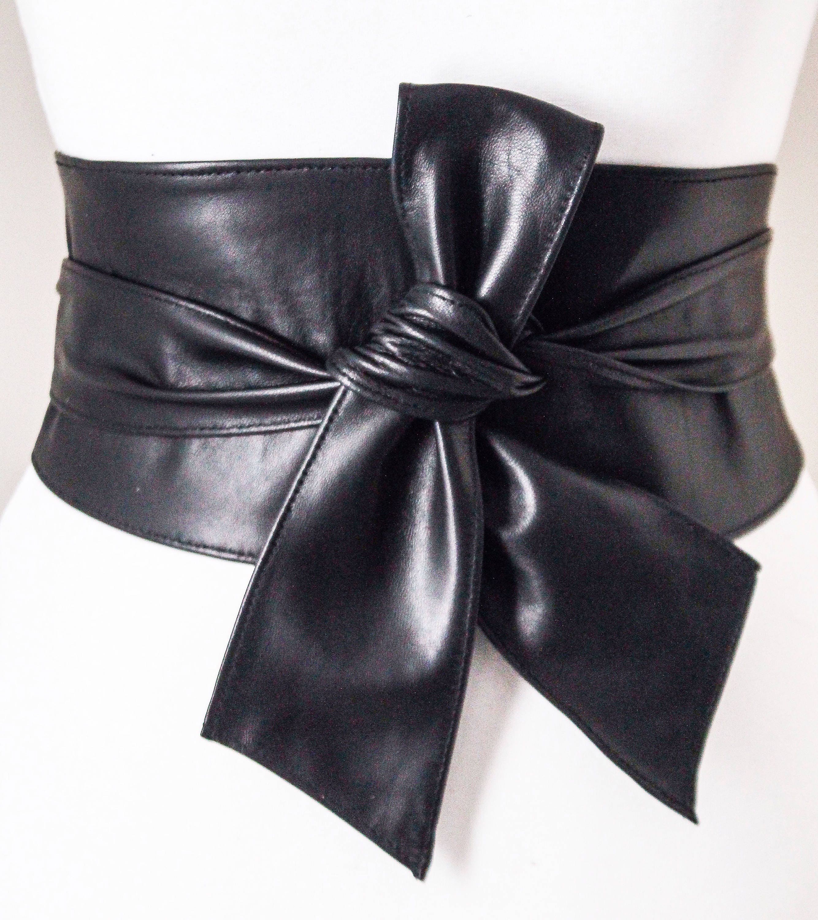 Black Sash Belt Leather Obi belt Slant tie Corset Belt Etsy