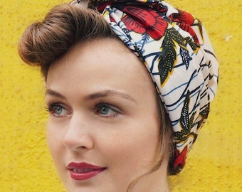 African Flower Print head wrap | Turban Wax print Head wrap | Ankara Print headscarf | African wax print m | Turban Scarf | hair loss scarf