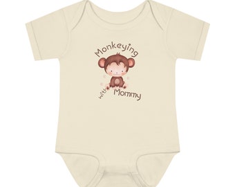 Monkeying With Mommy Baby Onesie®. Adorable Animal Themed Bodysuit for baby girls and boys. Perfect New Mom Gift!