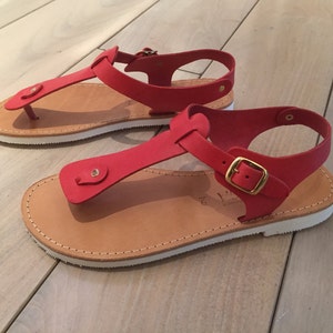 White sole sandals, T Strap sandals leather,flat shoes, Women's sandals, Coral leather sandals,Gladiator,Spartan, image 2