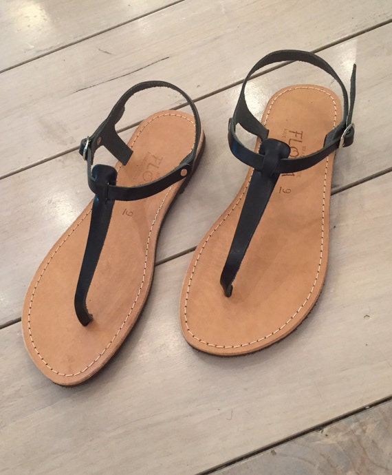 T-strap Leather Sandals Made in Greece, Handmade Women's Leather Sandals,black  Sandals,flat,ankle Strappy Despoina -  Canada