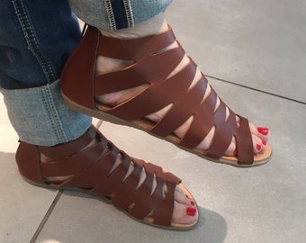 Gladiator sandals, Brown flat sandals,Women's shoes,Handmade Greek leather sandals,open toe,spartan,women's sandals