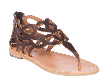 Brown leather sandals, Handmade leather sandals for Women,Greek sandals, Gladiator style - Nemesis