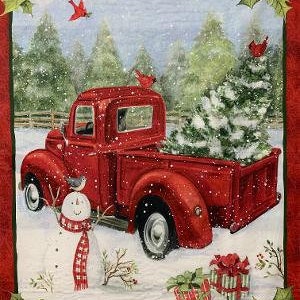 Susan Winget Red Holiday Pickup Truck Fabric Panel
