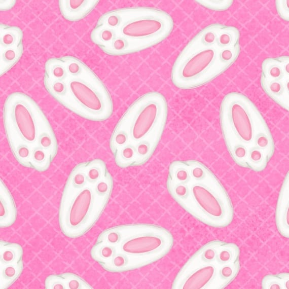 Hop To It Easter Bunnies paw print  Fabric by Henry Glass