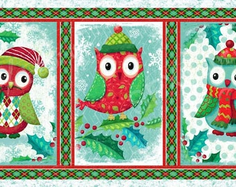 SPX Fabrics Owl be Home for Christmas Panel Fabric 547 Christmas Owls