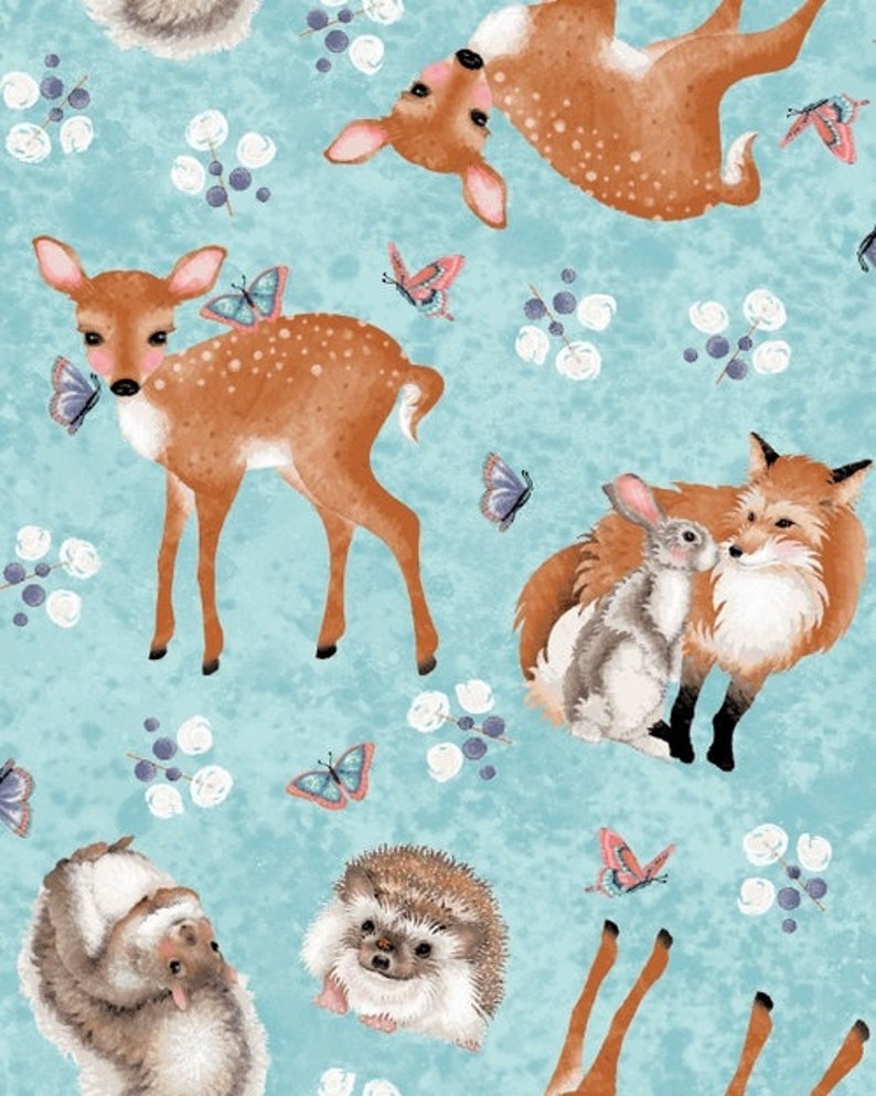 100/% Cotton Fabric Benartex Forest Friends Trees /& Animals Fox Squirrel Rabbit
