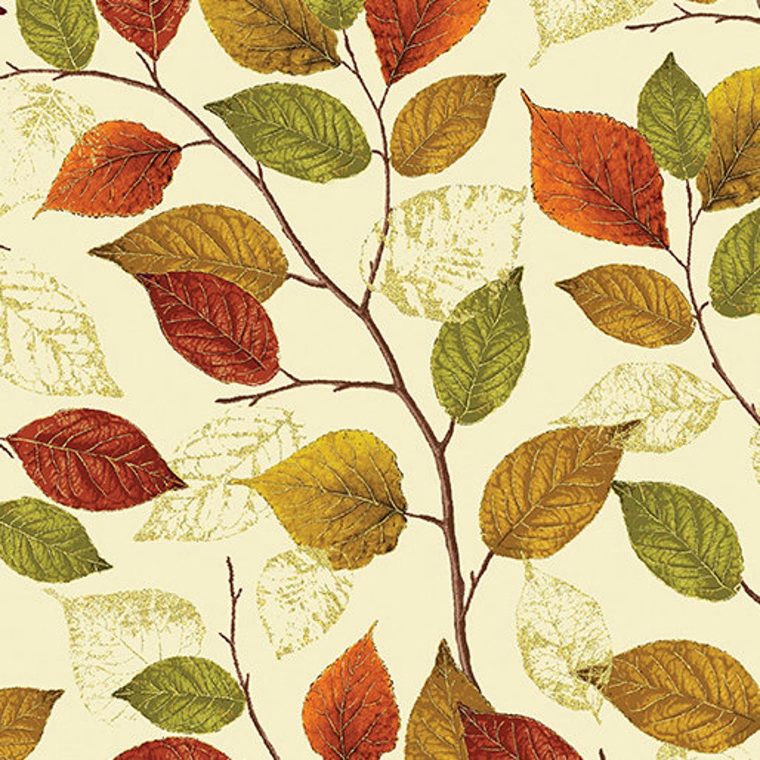 Autumn Splendor Metalic Gold Leaves Fabric by Kanvas - Etsy
