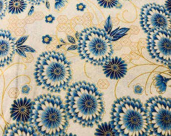 RK Imperial Indigo Metallic Blue Background Floral Fabric