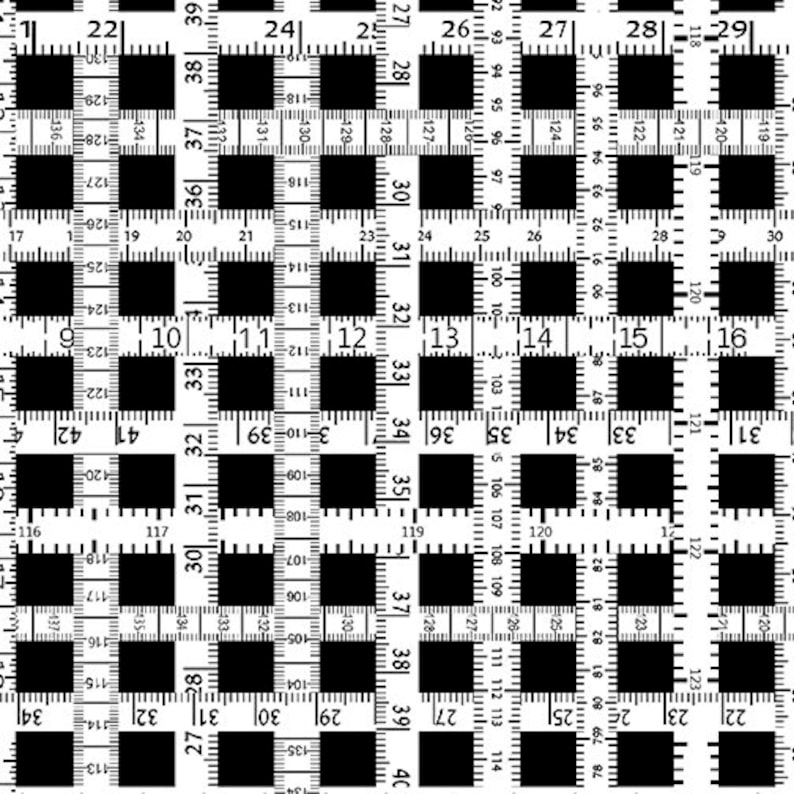 May include: A black and white ruler with numbered markings. The ruler is divided into squares, with each square measuring 1 inch. The ruler is a useful tool for measuring and drawing.