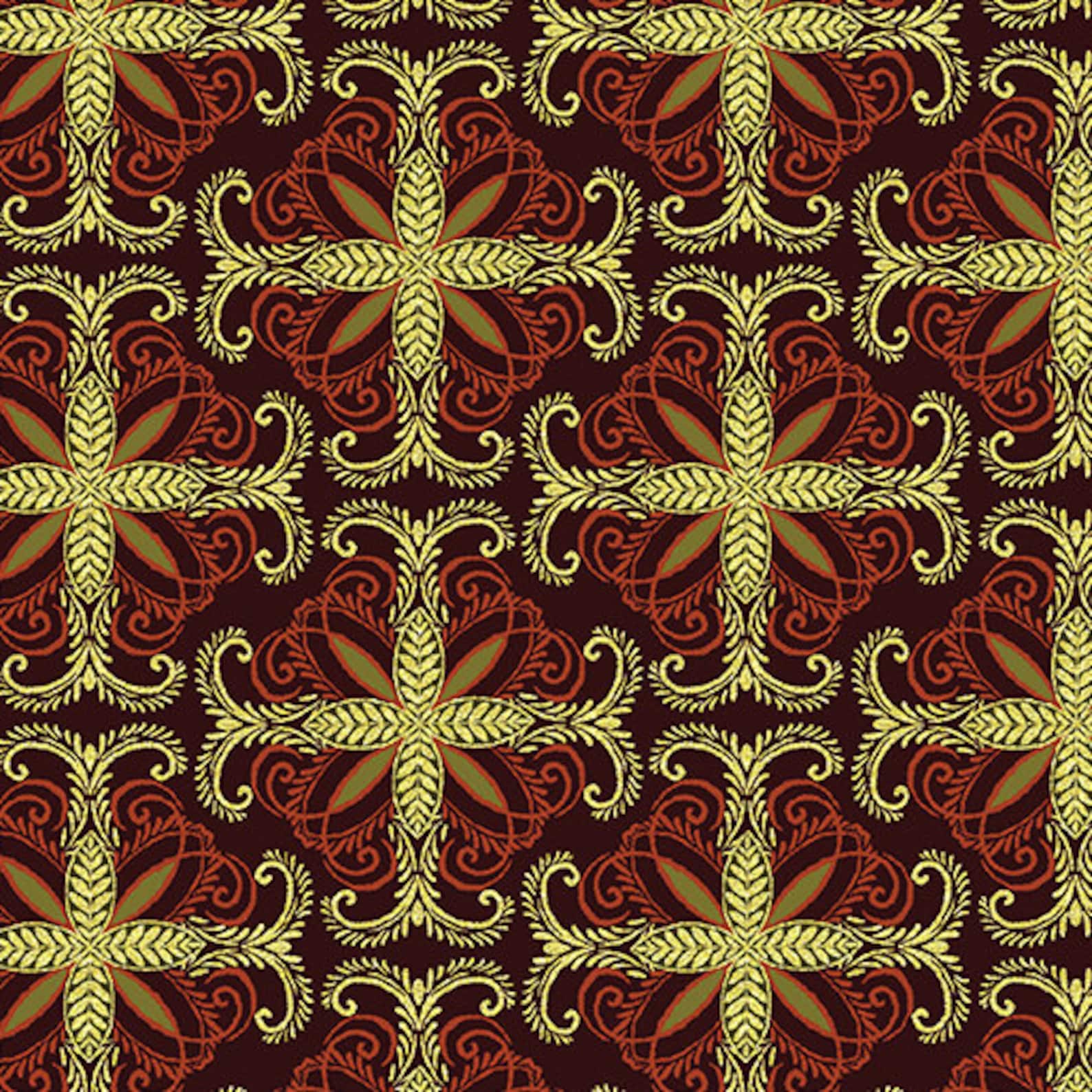 Autumn Splendor Metalic Gold Flower Scroll 8415M Fabric Kanvas - Etsy